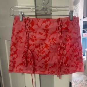 Peppermayo Red and Pink Floral Mini Skirt